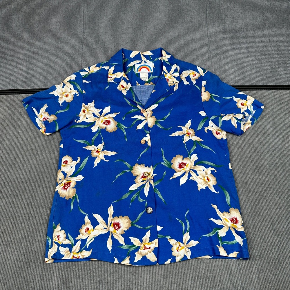 Paradise Found Hawaii Shirt Blue Orchid Floral Rayon Aloha Top 50-W
